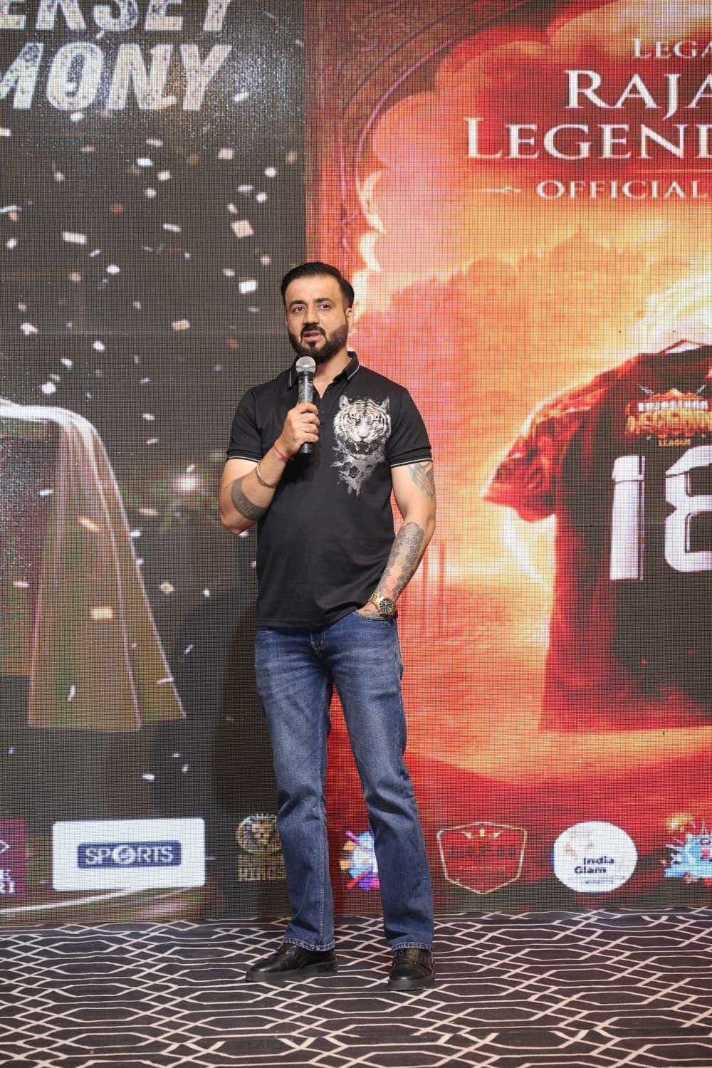 Rise T20 founder addressing the crowd at a jersey launch.