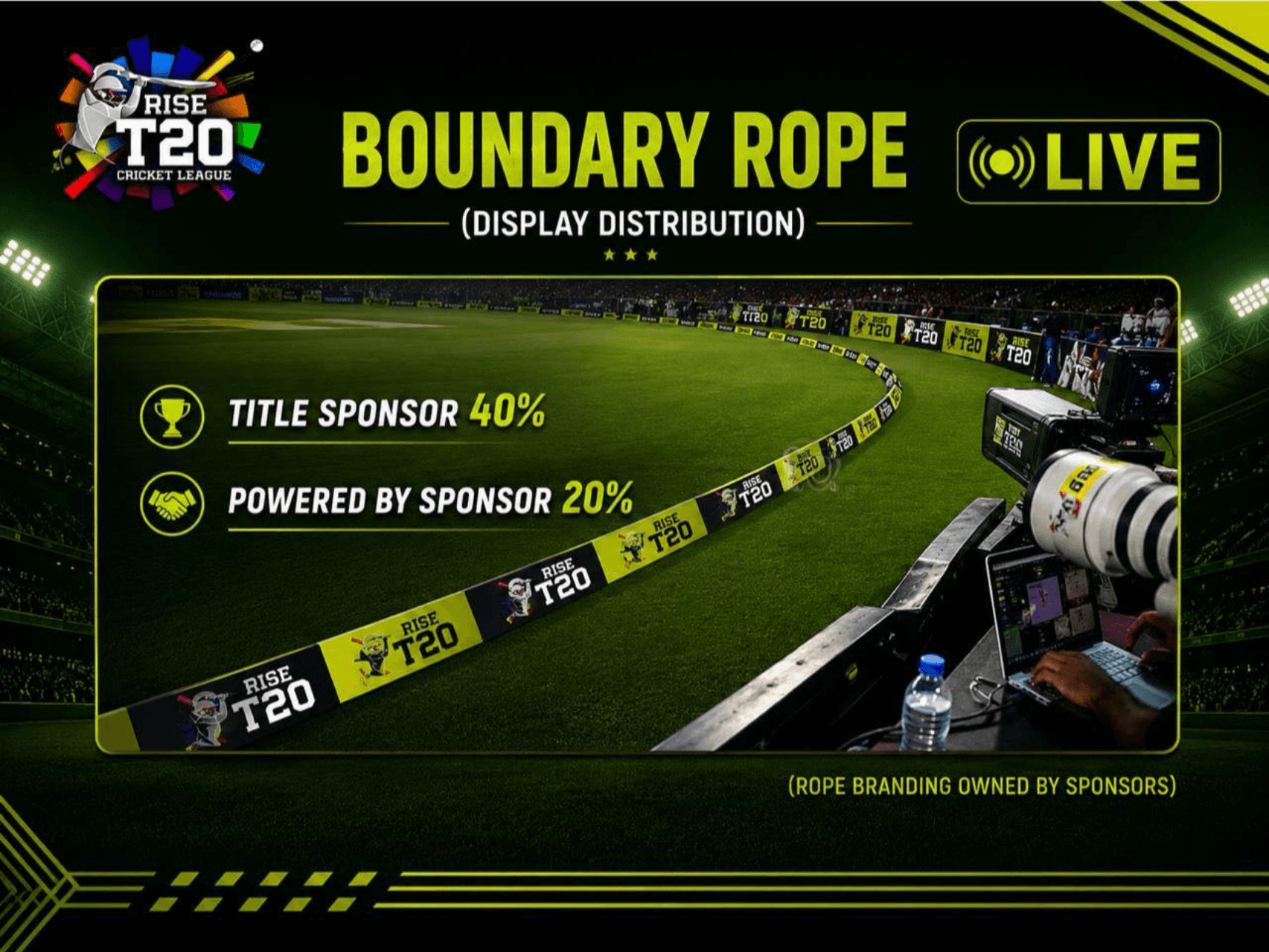 Boundary rope branded with Rise T20 logos