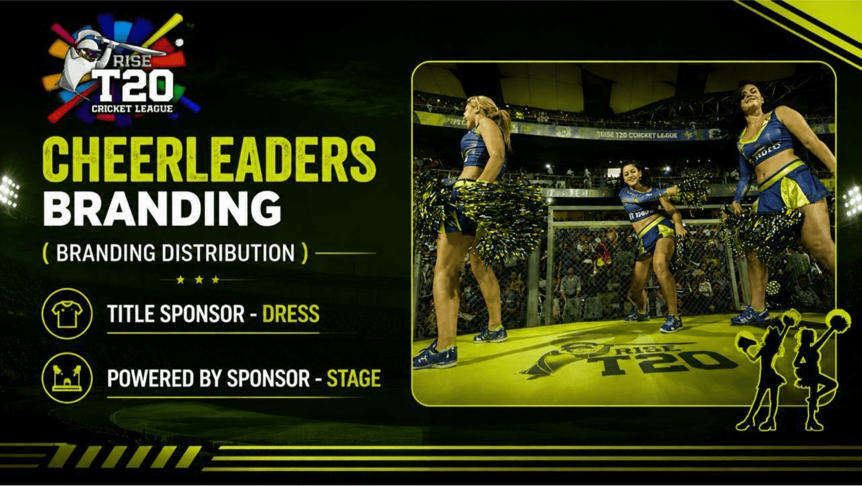Cheerleaders performing on a branded stage